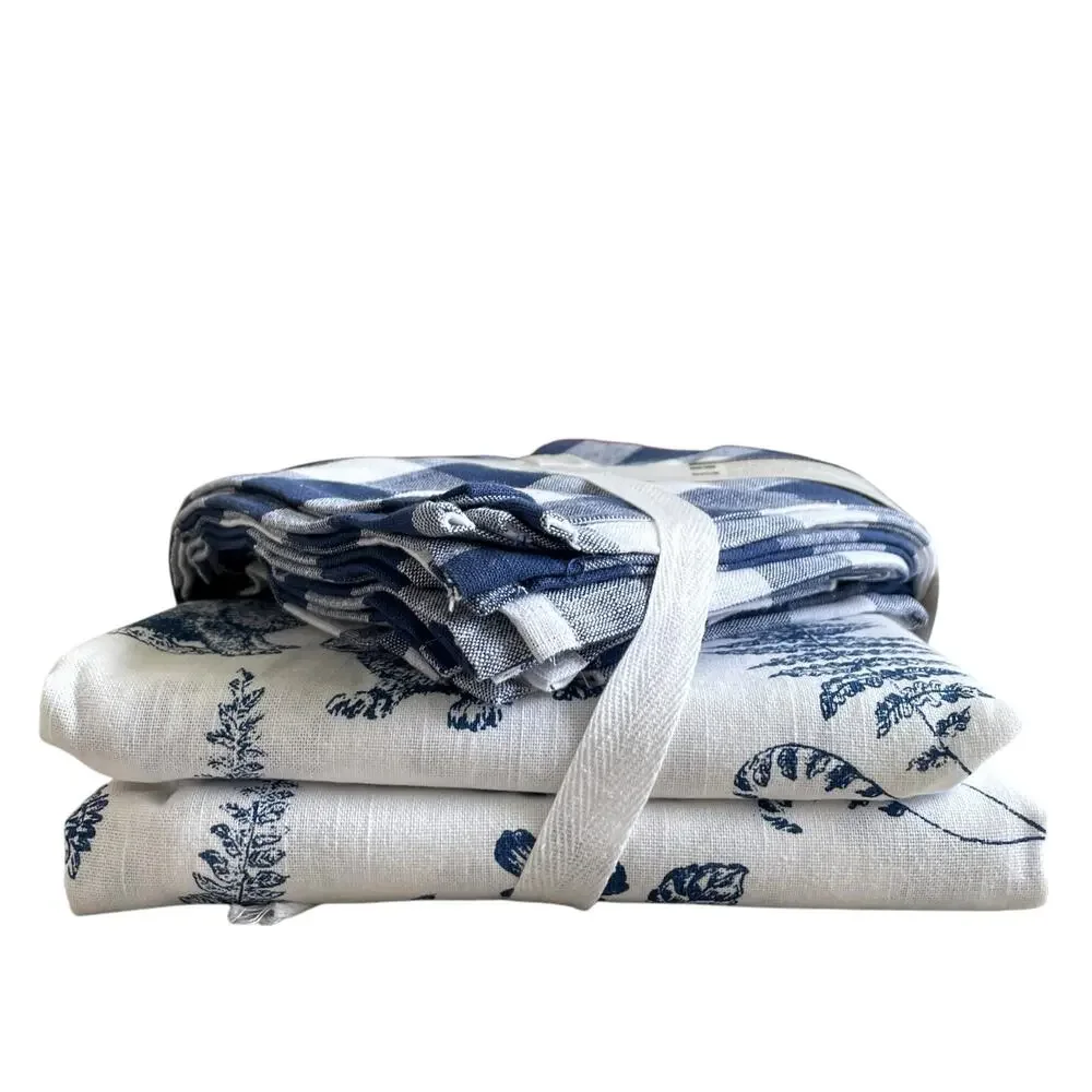 9pc Farmhouse Easter Bunny Tablecloth 60x104 Gingham Napkin Set Blue White NEW